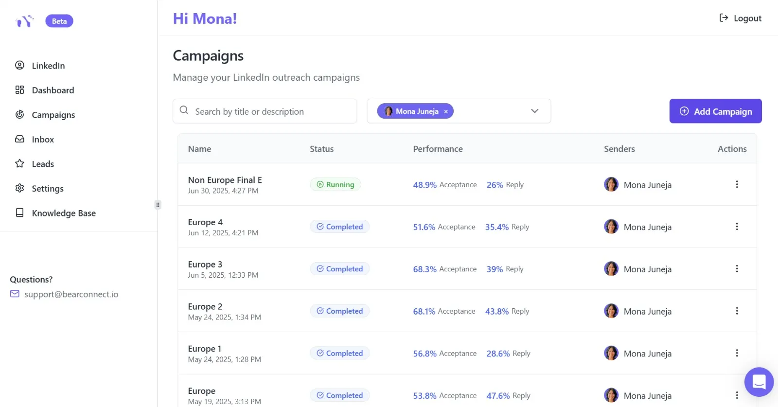 Unified Dashboard For lead campaign on bearconnect