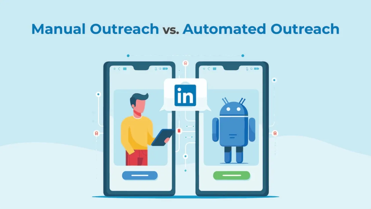 Illustration comparing manual LinkedIn outreach with automated outreach.